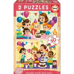 Educa Puzzles Bois|2 Puzzles En Bois 50 Pieces Fete D´Anniversaire