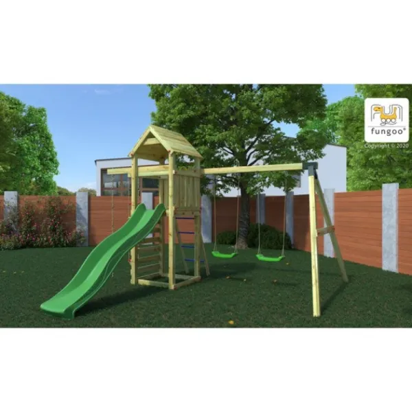 Fungoo Aire De Jeux Gaia Avec Toboggan Et Balancoires- Aires De Jeux