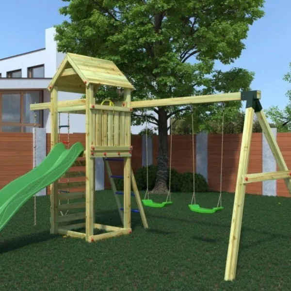 Fungoo Aire De Jeux Gaia Avec Toboggan Et Balancoires- Aires De Jeux