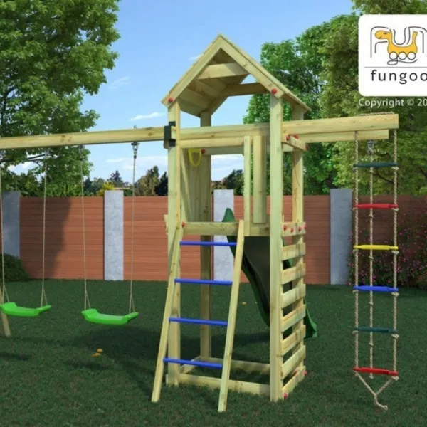Fungoo Aire De Jeux Gaia Avec Toboggan Et Balancoires- Aires De Jeux