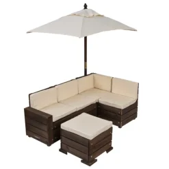 KidKraft Banquette Enfant En Bois Avec Parasol- Tables Et Chaises De Jardin