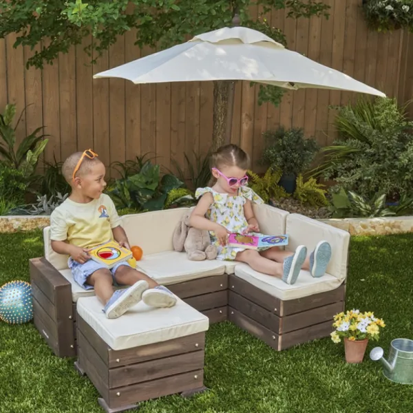 KidKraft Banquette Enfant En Bois Avec Parasol- Tables Et Chaises De Jardin