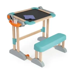 Smoby Bureau Modulo Space - 2 En 1 Pupitre En Bois A Tableau - Ardoise Double Face - Magnetique/Craie - 60 Accessoires- Tableaux, Ardoises