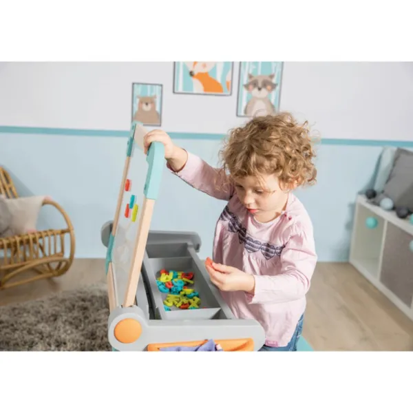 Smoby Bureau Modulo Space - 2 En 1 Pupitre En Bois A Tableau - Ardoise Double Face - Magnetique/Craie - 60 Accessoires- Tableaux, Ardoises