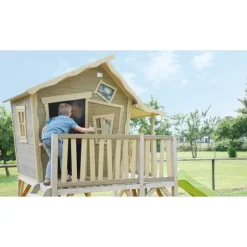 Exit Toys Maison En Bois Crooky 550 Avec Toboggan Et Bac A Sable- Aires De Jeux