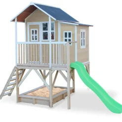 Exit Toys Maison En Bois Loft 550 Avec Bac A Sable Et Toboggan- Aires De Jeux