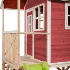 Exit Toys Maison En Bois Loft 500 Rouge Avec Toboggan Et Bac A Sable- Aires De Jeux
