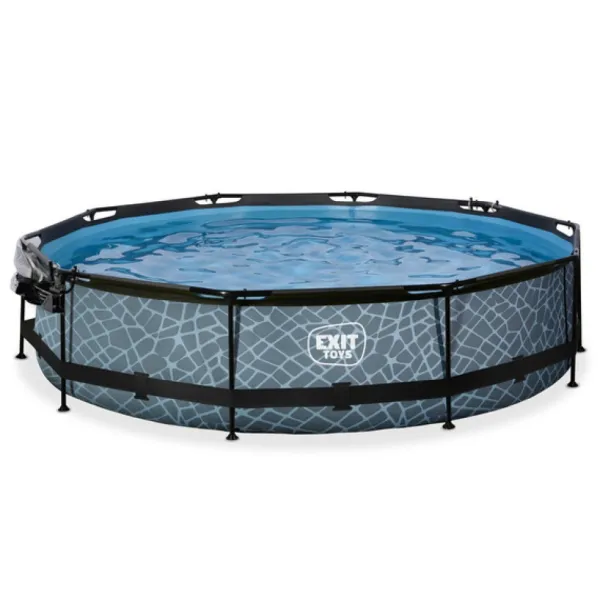 Exit Toys Piscine Stone 360 X 76 Avec Pompe Filtrante Et Dome- Bouées Jeux Gonflables Et Piscines