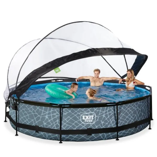 Exit Toys Piscine Stone 360 X 76 Avec Pompe Filtrante Et Dome- Bouées Jeux Gonflables Et Piscines
