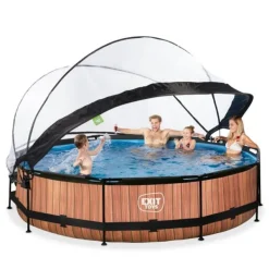 Exit Toys Piscine Wood 360 X 76 Avec Pompe Filtrante Et Dome- Bouées Jeux Gonflables Et Piscines