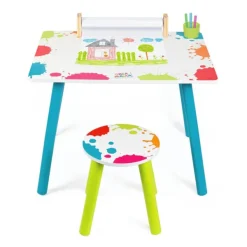 Creamania Table A Dessin Et Tabouret En Bois Avec Rouleau- Dessin Et Peinture