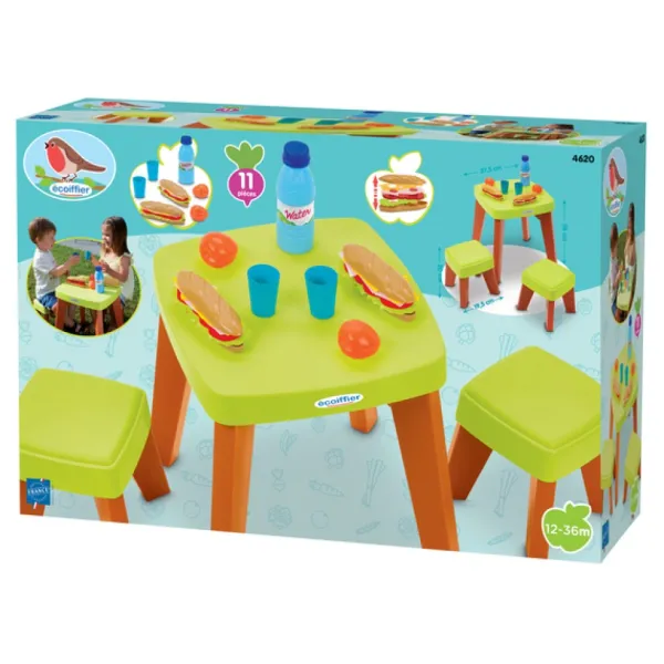 Ecoiffier Table Pique-Nique Avec 2 Tabourets- Tables Et Chaises De Jardin