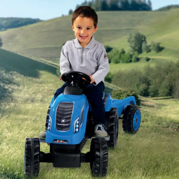 Smoby Tracteur Farmer Xl Bleu + Remorque- Tracteurs À Pédales