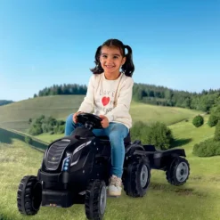 Smoby Tracteur Farmer Xl Noir + Remorque- Tracteurs À Pédales