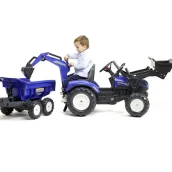Falk Tracteur New Holland Avec Excavatrice Et Benne Maxi- Tracteurs À Pédales